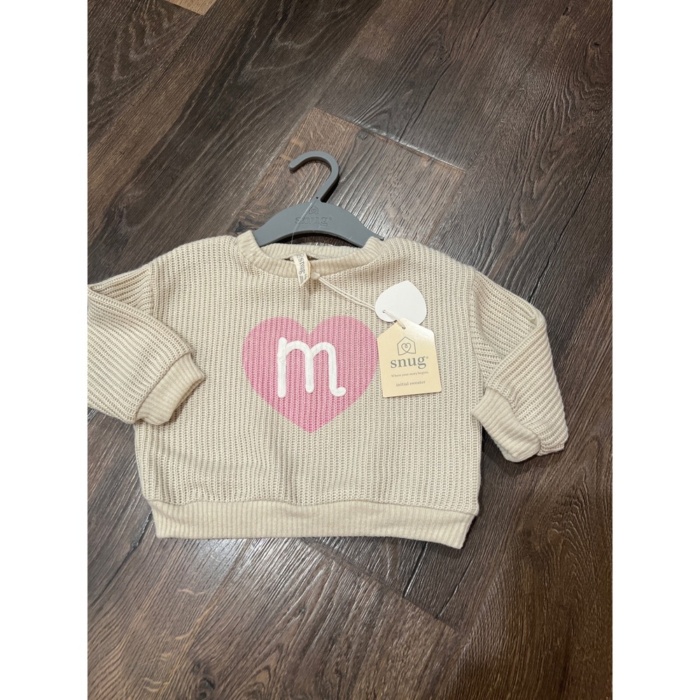 Snug Baby Initial Sweater Cream Pink Heart Letter M Knit Pullover‎ 6-9M NWT